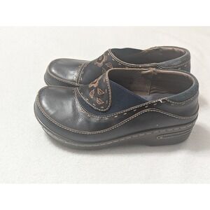 Spring Step L'Artiste Burbank Slip-On Leather Clog Sz 36 US 6 Blue Floral Wedge